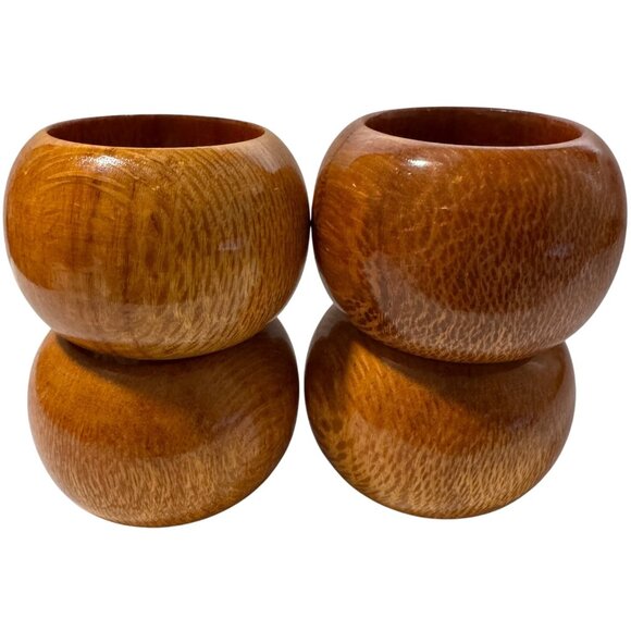 Set Of 4 Vintage MCM Boho Brown Wooden Napkin Rings Made In India - Picture 8 of 9
